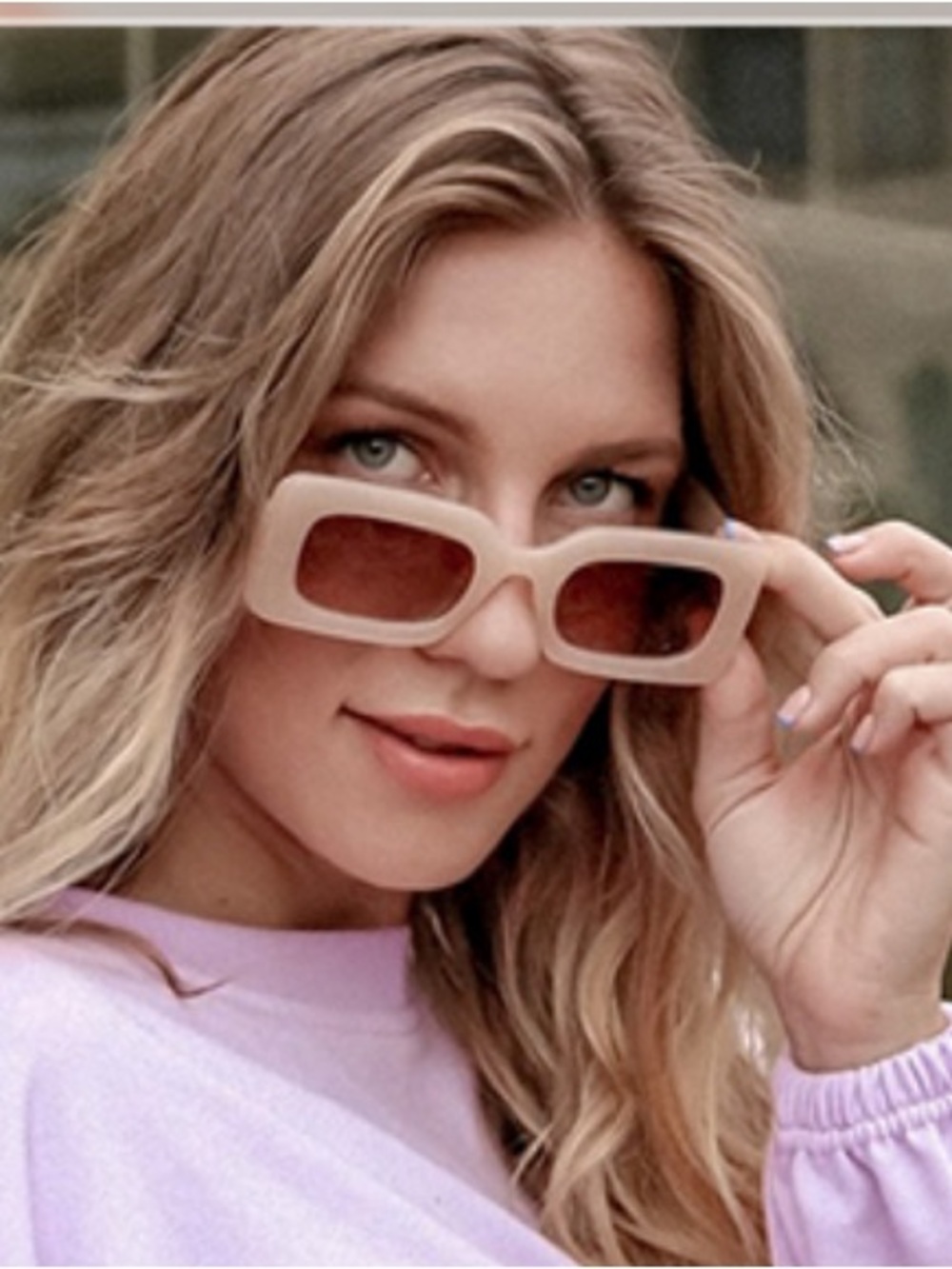 Sojos Retro 90s Beige Chunky Frame Sunglasses